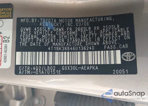 2006 Toyota Avalon Limited from USA, damaged, VIN 4T1BK36B46U136240
